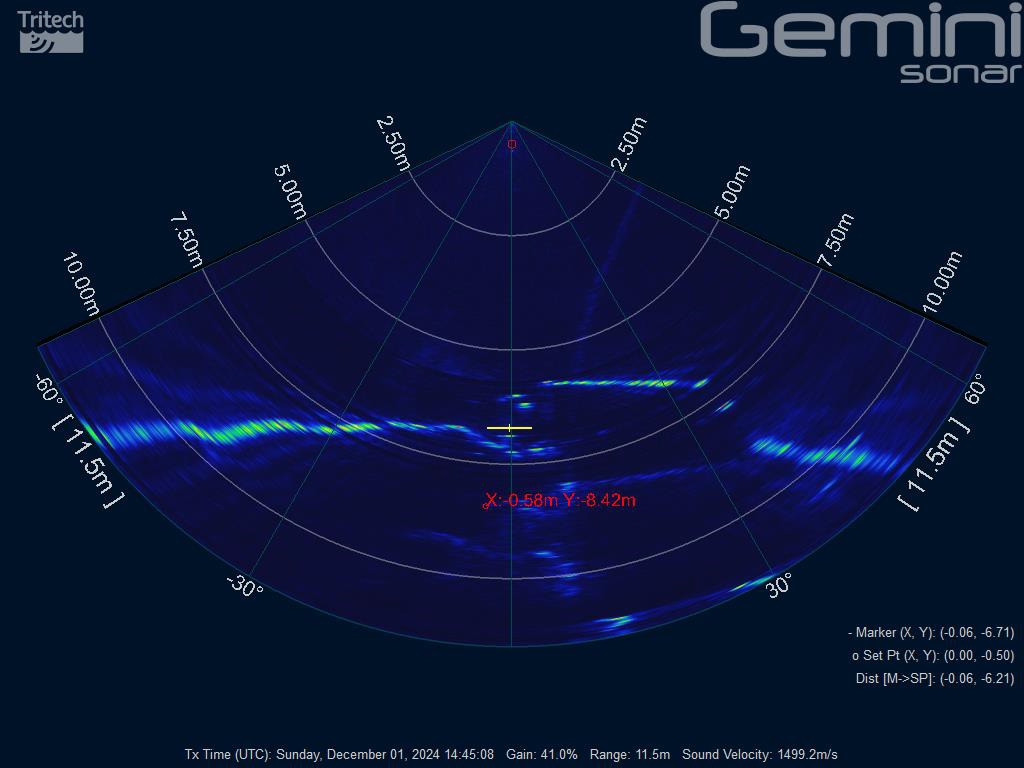 Sonar images of PLEM in half burial before commencing excavation