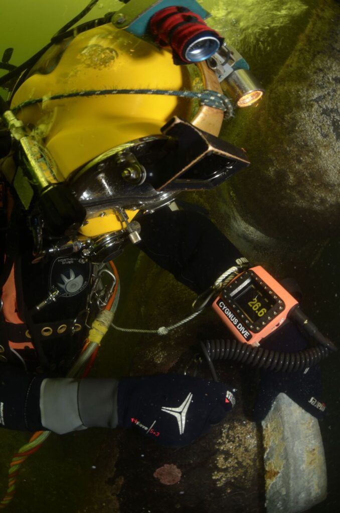 Inspection - Diver using Cygnus Dive Wrist Mounted Thickness Gauge